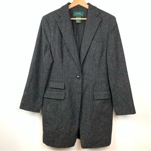 Lauren Ralph Lauren Long Blazer Jacket Sz 14 Wool Gray USA One Button Elegant